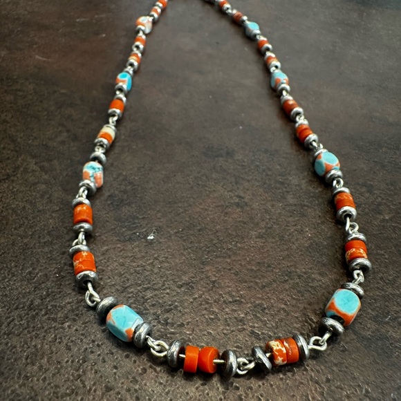 Elegant Silver and Orange Jasper Beaded Necklace - Picture 2 of 7